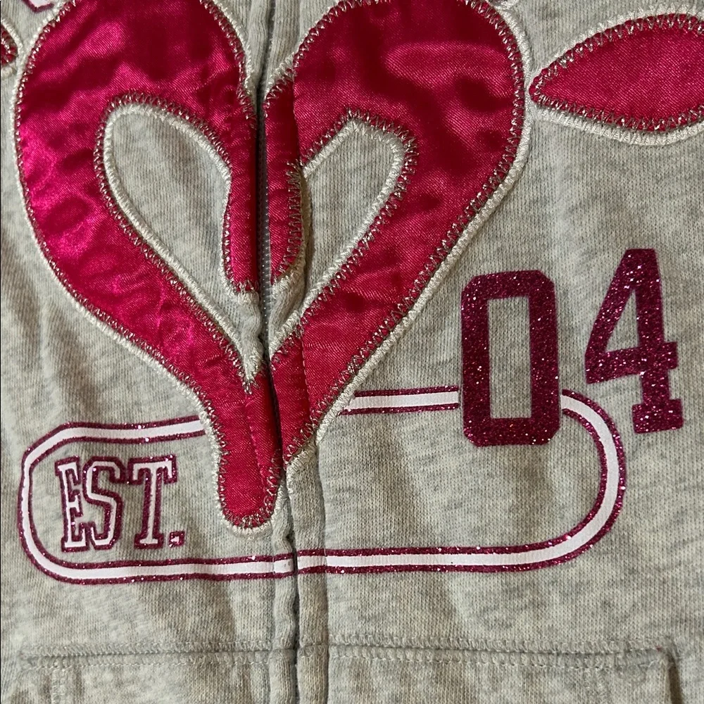 Justice Gray Zip-Up with Pink Heart Graphic